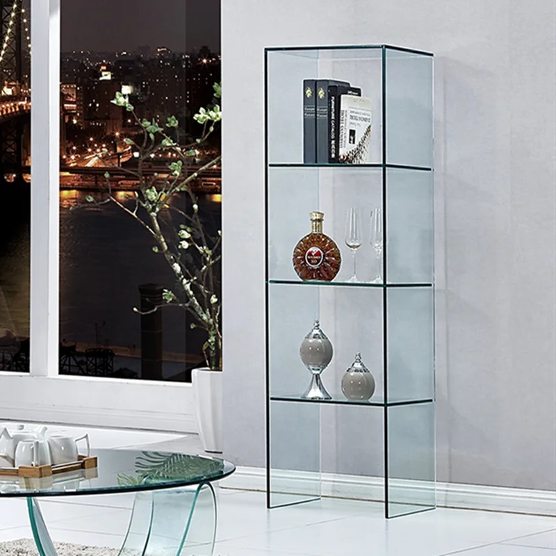 
2019 Modern Minimalist Decor Wall Art 4 Tier Glass Book Shelf Shelving Unit Small Spaces Bookcase Common Glass Frame With Glue 