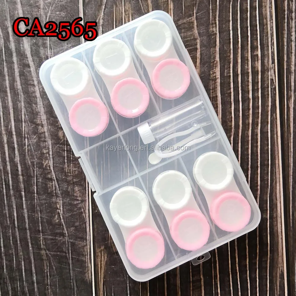 contact lens case 6 pcs macaron 2 colors cap with window small dualbox with pp saving box