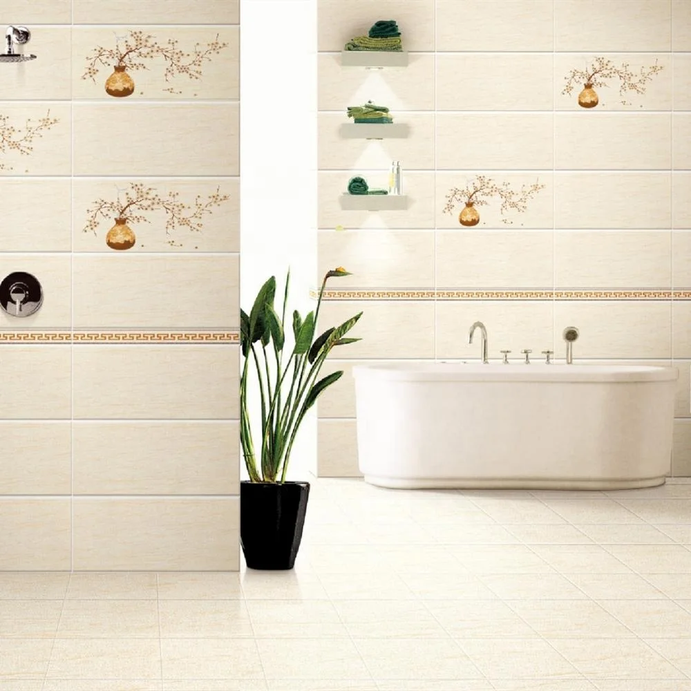 High quality bathroom designs polished porcelain ivory color tiles 300x600