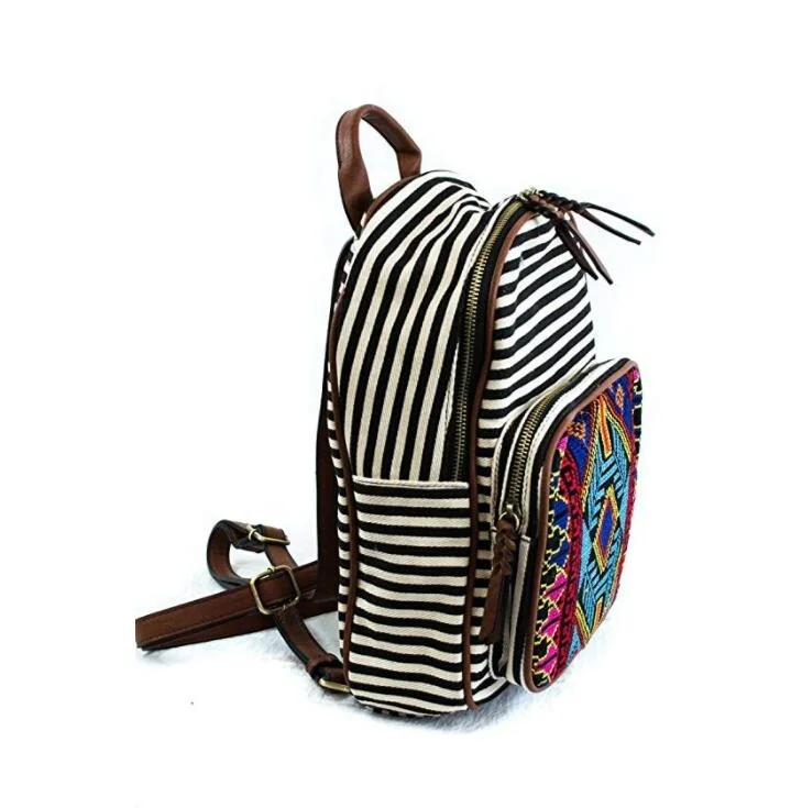 CFP B138 Stcoked Embroidery Stripe Canvas Women Aztec Backpack