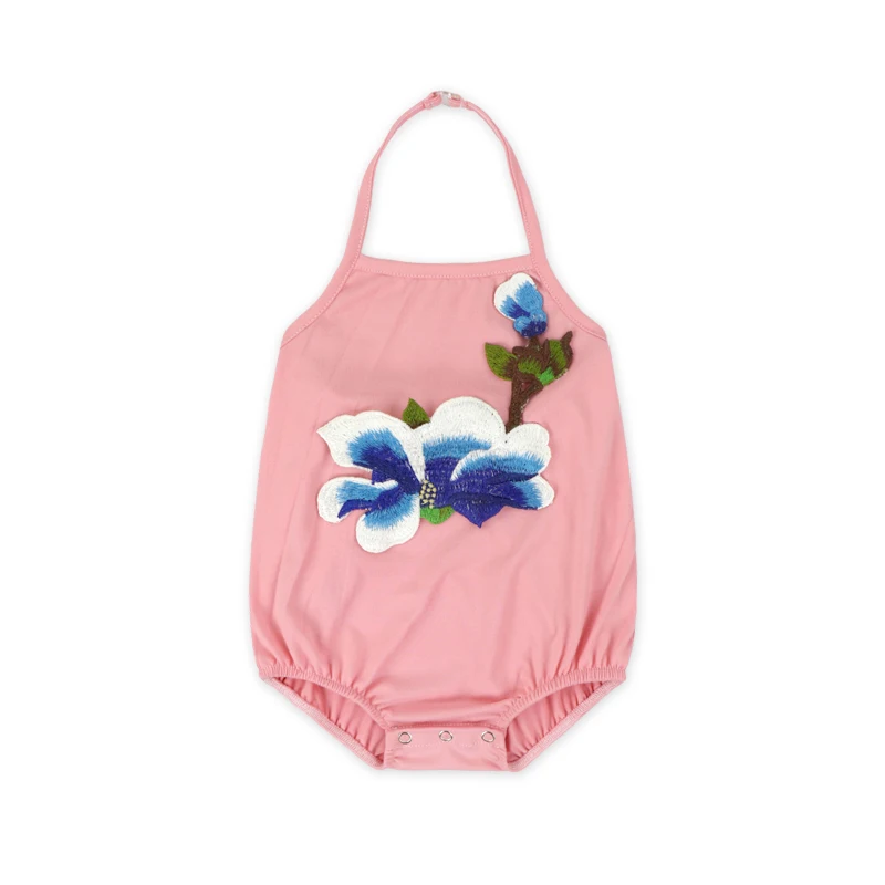 HY-024-HXG Toddler Solid Cotton Rompers Cotton Custom Floral Embroidery Baby Rompers