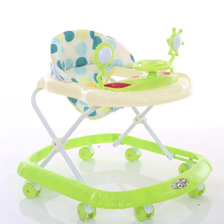 
China cheap 8 free big rubber wheels baby walker with music / Height three-gear adjustment baby walker with fabric seat 