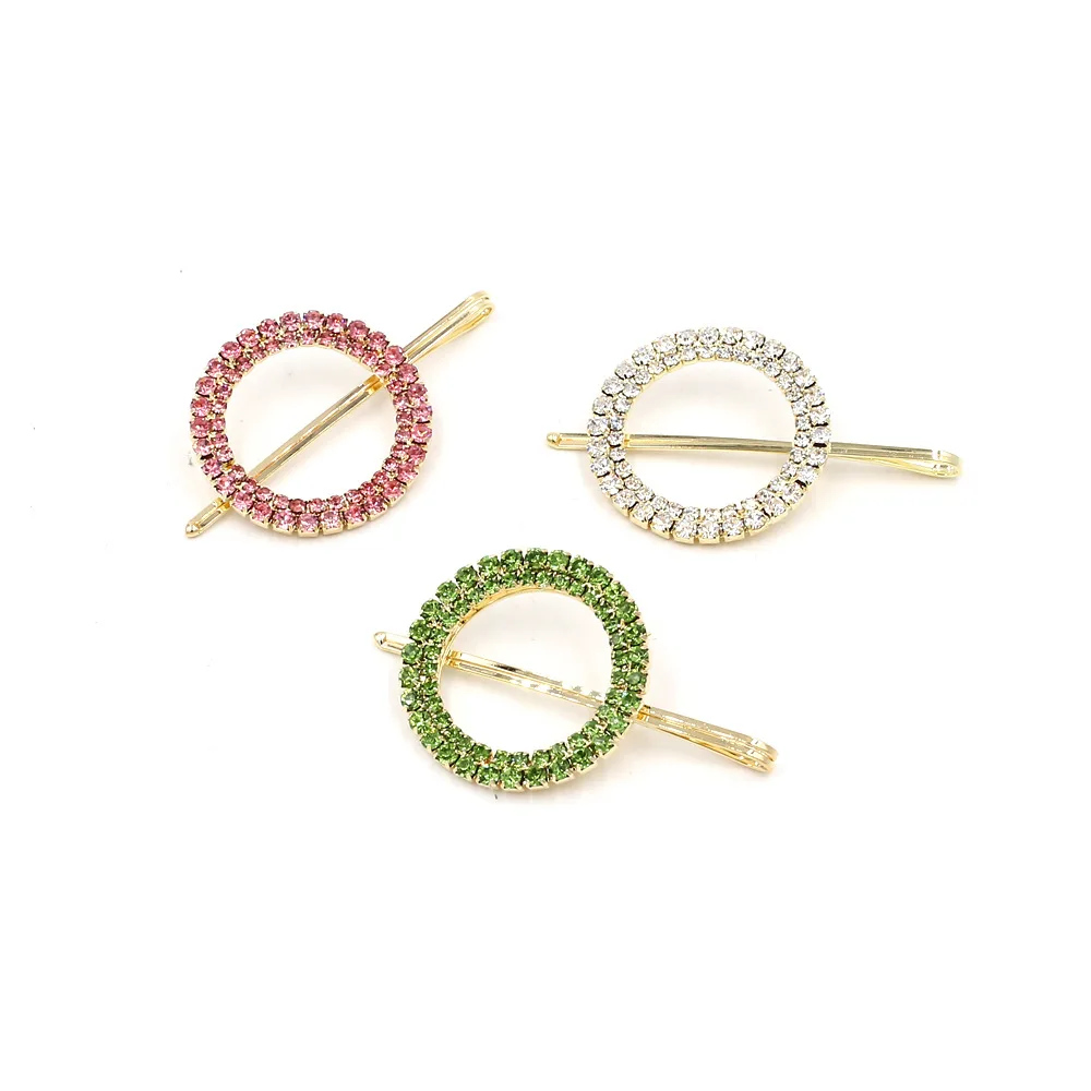 AHC19515 Wholesale 2019 New Design Gold Plated  Round Hair Clip With Candy Color Rhinestone Hair Clip Accessories For Women Girl
