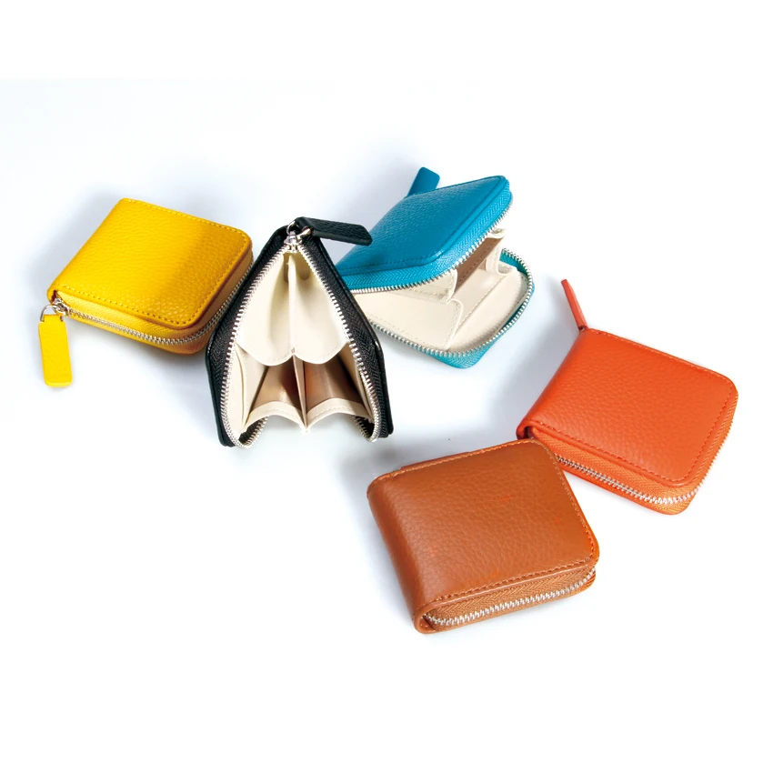 high quality Half Zipper Credit Card Case Ladies Leather Coin Purse Wallet cute round coin bag wallet