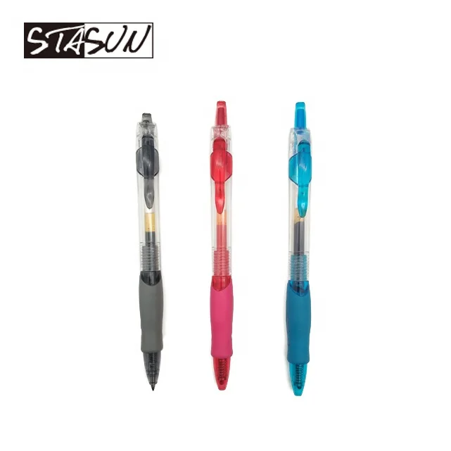 STASUN Good Quality Promotional Plastic Retractable rubber grip holder 0.5mm Gel ink Pen