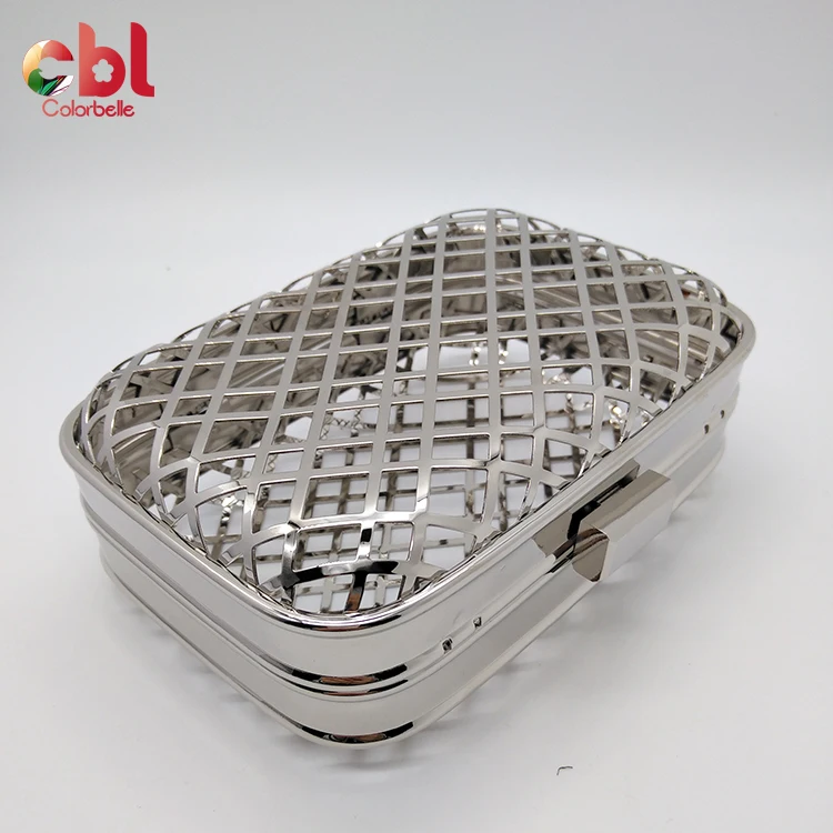 Wholesale high quality Mesh type bag clutch bag box metal frame