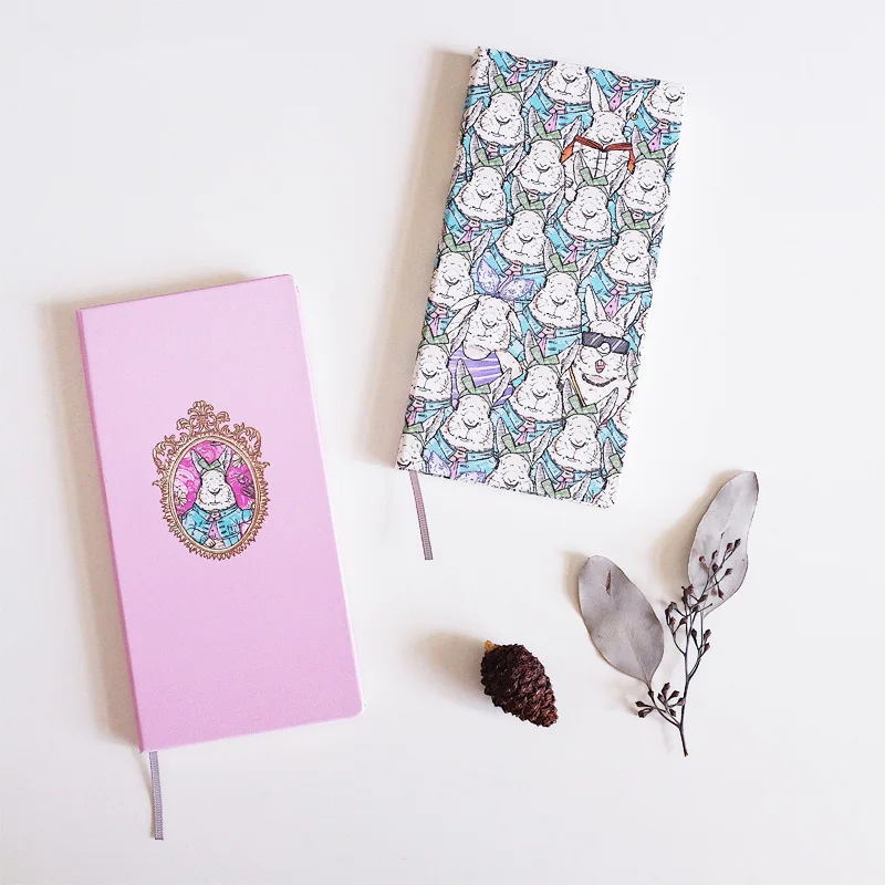 LABON Cute Stationery Portable Pocket A7 PU Leather Hardcover Customized Rabbit Notebook  With Ribbon