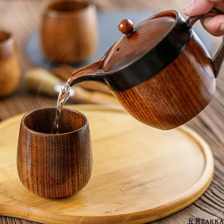 Traditional Japanese Style Handmade Medium Jujube Wood  Coffee  Tea Pot