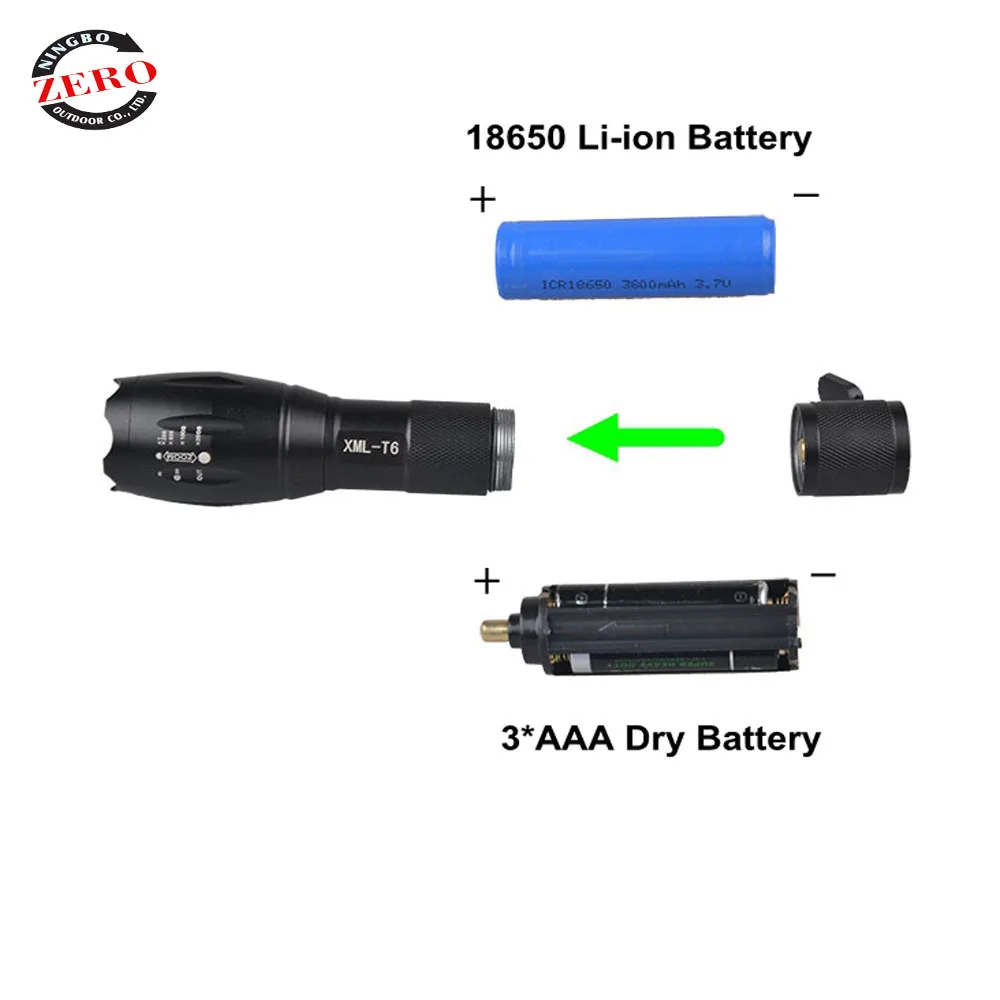 
Handheld Portable Aluminum 18650 Adjustable Focus XML T6 Zoomable Police Tactical Waterproof Military LED Flashlight 