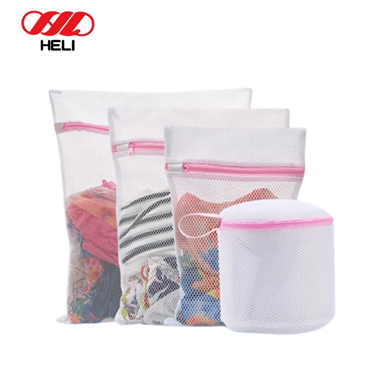 Multiple Sizes White Zippered Travel Washing Laundry mesh Net Bag