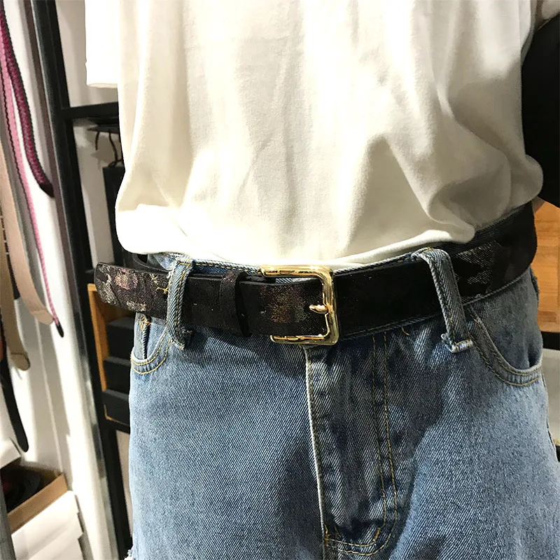 
Factory new designer fashion woman belt PU leather jeans bling bling colorful printed shiny black lady women belt 