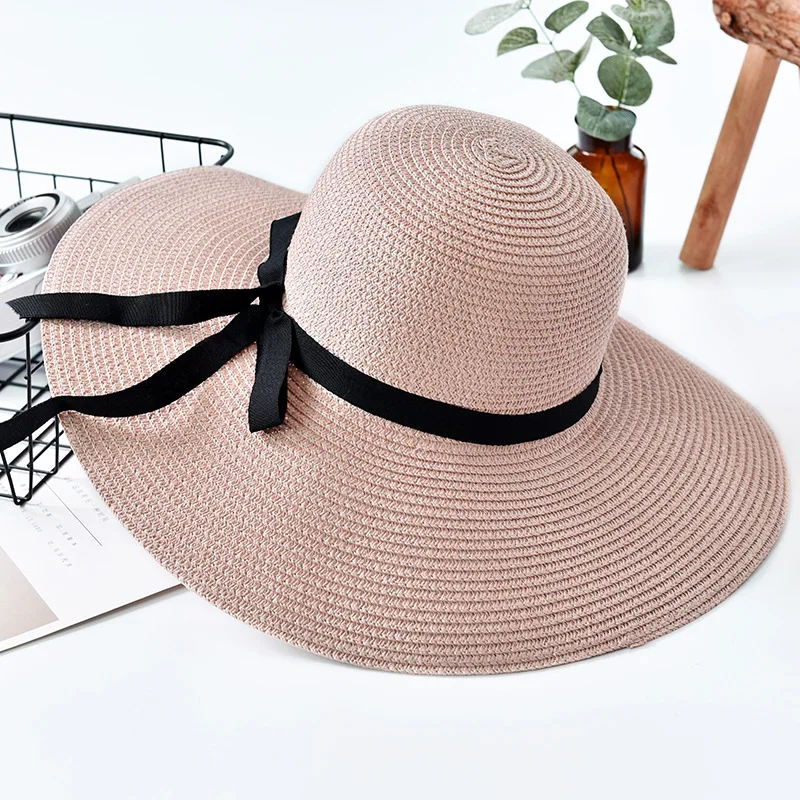 Big Brim Sun Hat Floppy Foldable Bowknot Straw Hat Summer Beach Hat