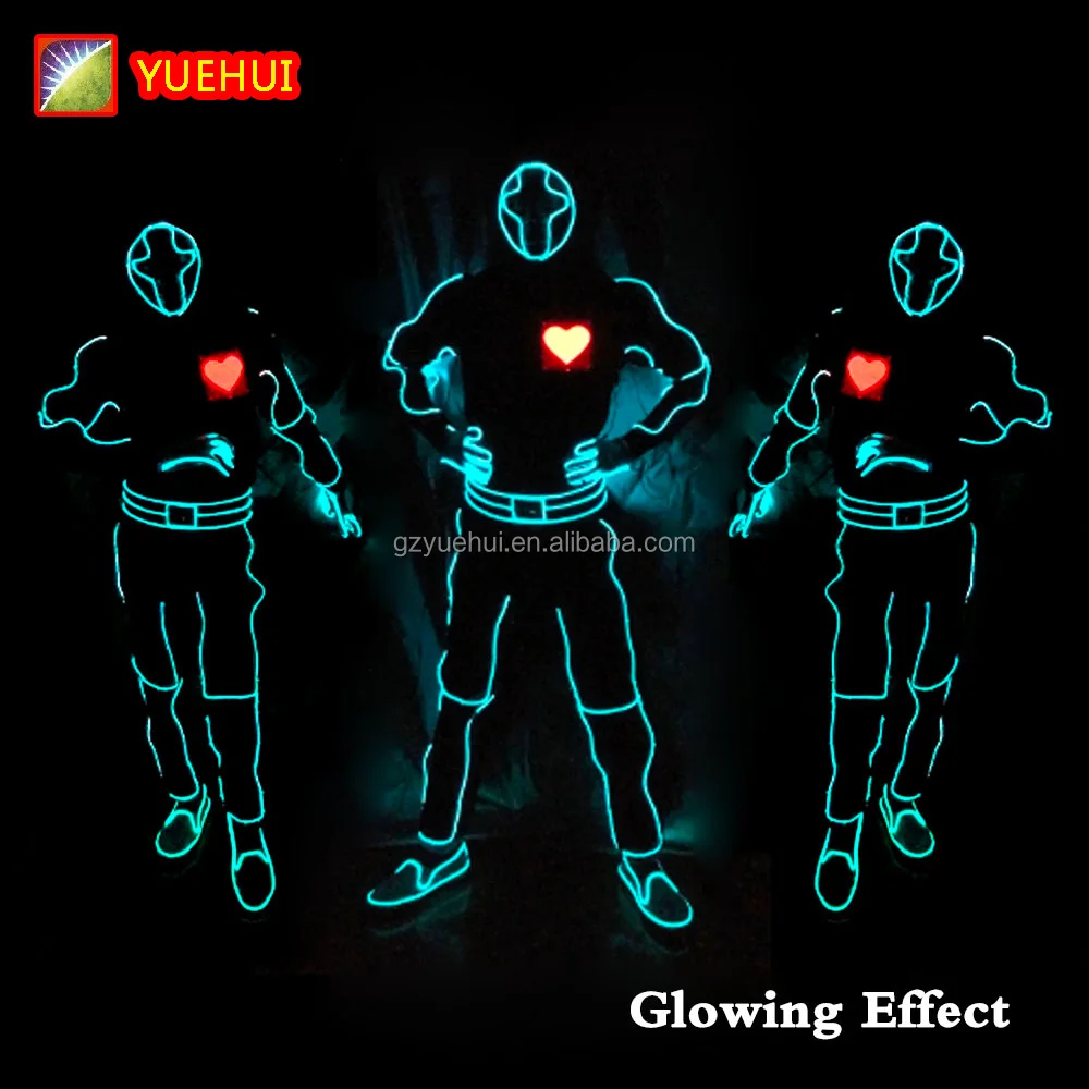 Карнавальный костюм, танцевальные костюмы со светодиодной подсветкой, робот со светодиодной подсветкой, костюмы EL Wire, праздничные неоновые костюмы Rave, товары для вечеринок