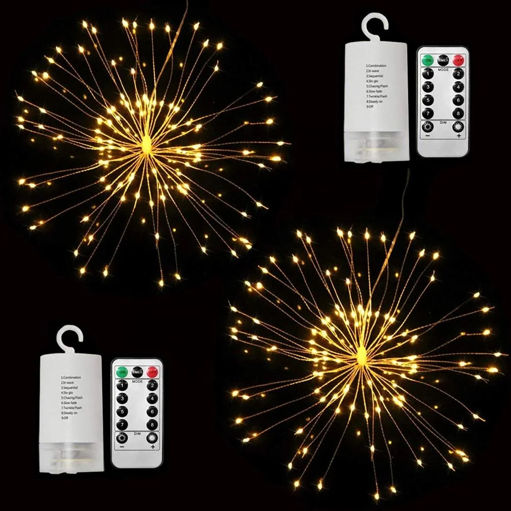 120 LED 8 Modes Dimmable Hanging Starburst Lights CHRISTMAS Firework Copper Fairy String Lights For Room Decoration Outdoor