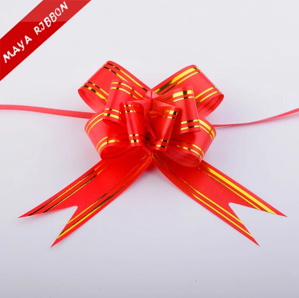 Cheap flower wrapping purple pp pull ribbon bows