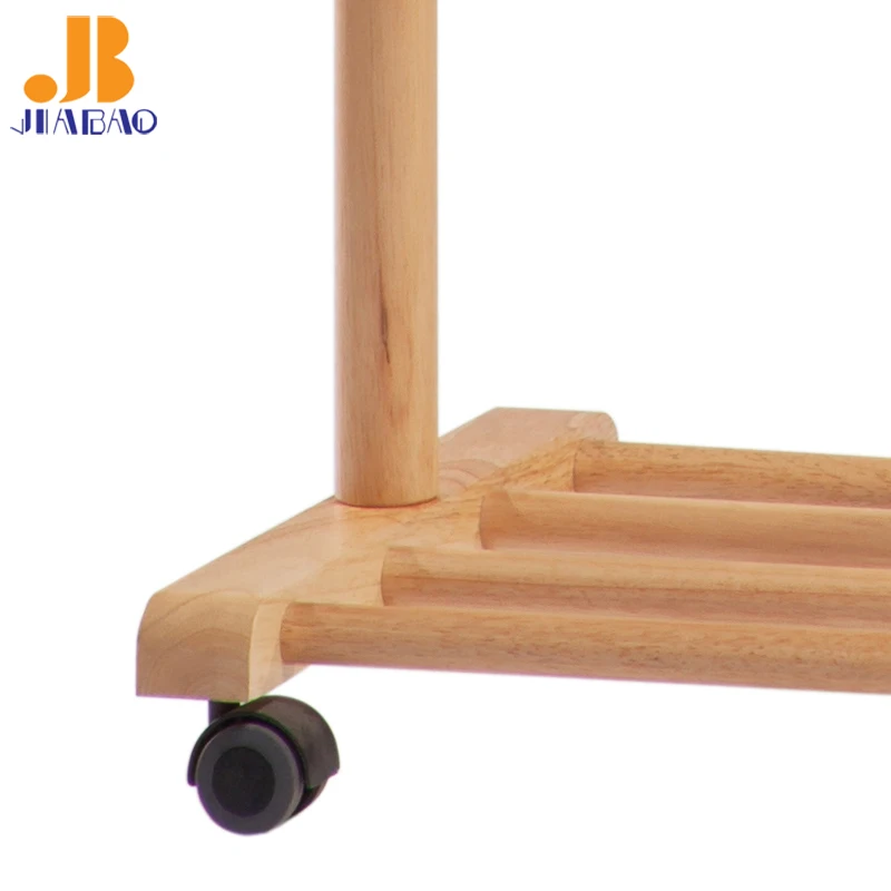 Customized Wood Coat Rack Portable Hats Stand Space Saving Clothes Hanger with wheel