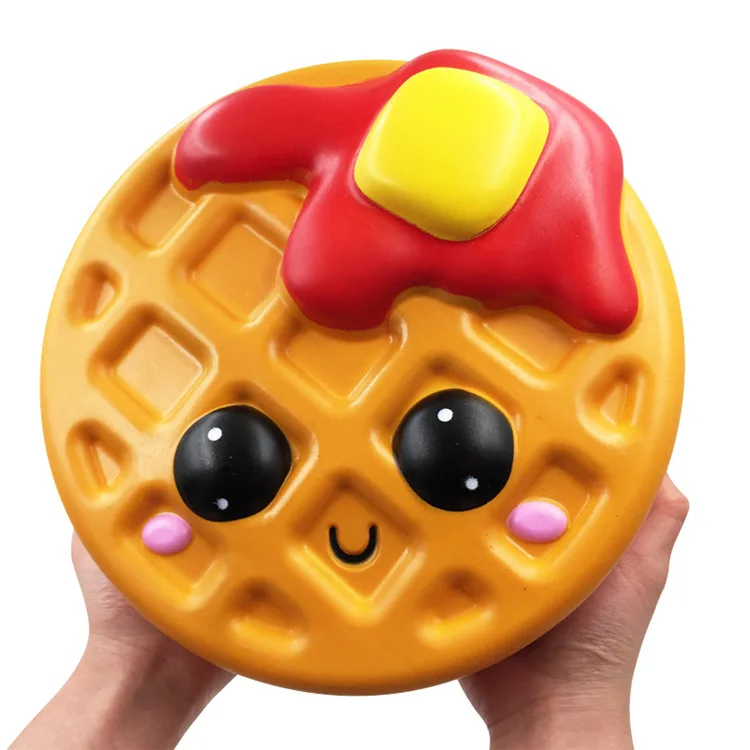 China factory big squishy supplier 25cm super smiley Waffle cake squishi licensed Juguetes toys