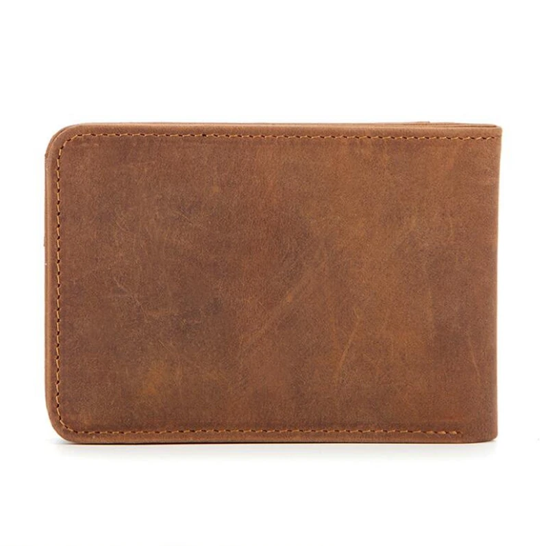 Dreamtop DTE498 hot sale brown crazy horse leather thin wallet clip 2019 OEM minimalist money wallet cheap wallet man