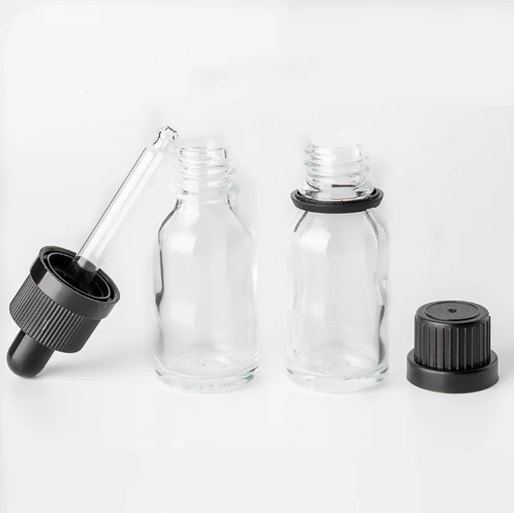 cosmetic packaging clear 5ml 10ml 15ml 20ml 30ml 50ml 100ml Clear Glass bottle with dropper cap for skincare