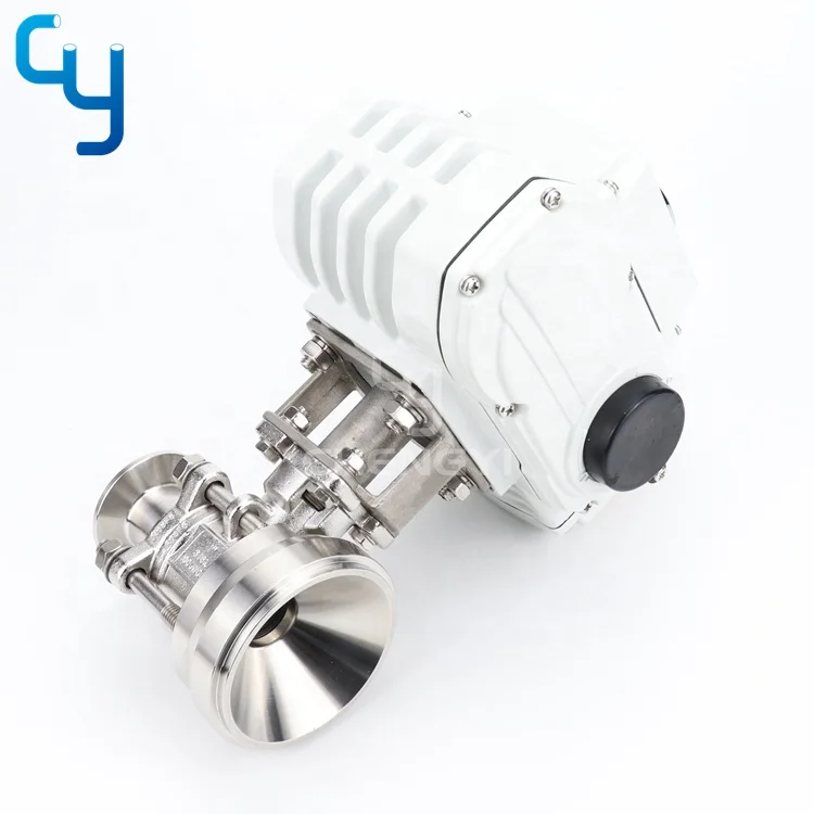 SS304/316L Sanitary stainless steel electric motorized actuator control bottom ball valve
