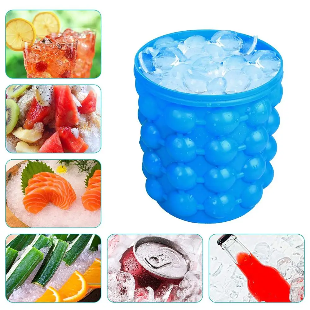 2019 Hot Selling Silicone Ice Bucket, 2 in 1 Space Saving Ice Cube Maker, Portable Silicon Rubber Ice Bucket with lid
