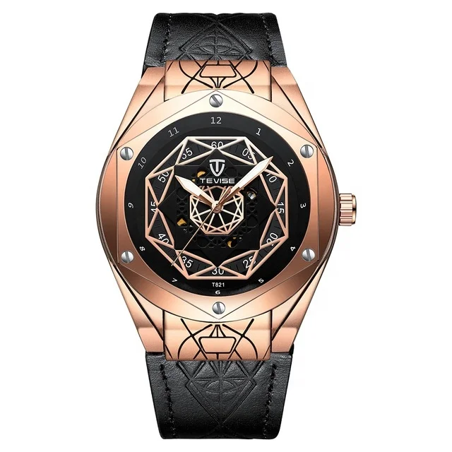 Tevise Fashion Men Automatic Top Brand Unique Design Skeleton Mechanical Watch