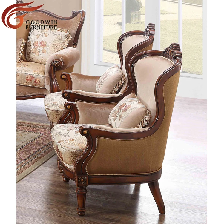 France American living room sofa set wooden funiture 7 seater classic sofa set single sofa chair 9868