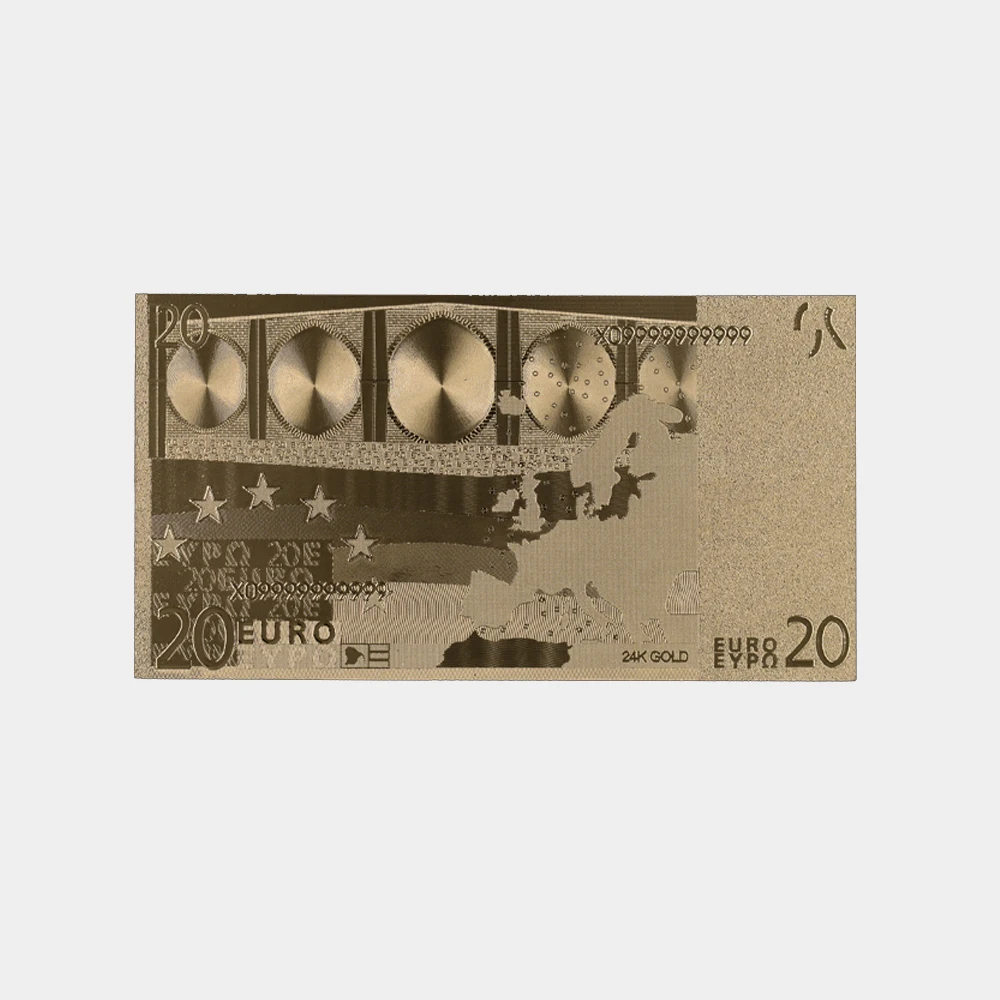 
Hot Sale Classical Design 20 EUR Euro Architectural Gold Foil Euro Banknotes with Plastic Frame 