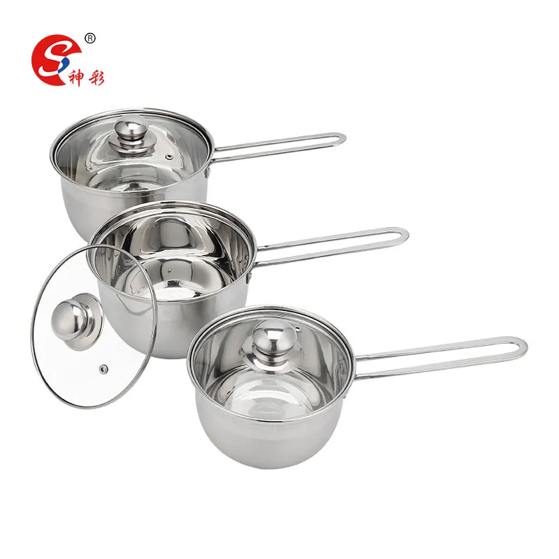 Wholesale 6 Pcs Saucepan Sets Stainless Steel Saucepan With Glass Lid Milk Pot stainless steel serving sauce pan with handle