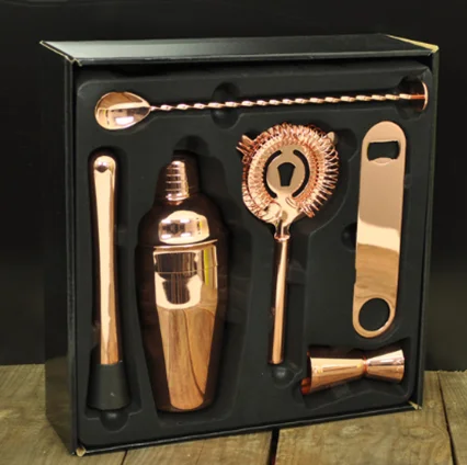 Eco Friendly Products 2020 750ml Deluxe Gold Copper Cocktail Shaker Set Bartender Kit Stainless Steel Cocktail Bar Kit