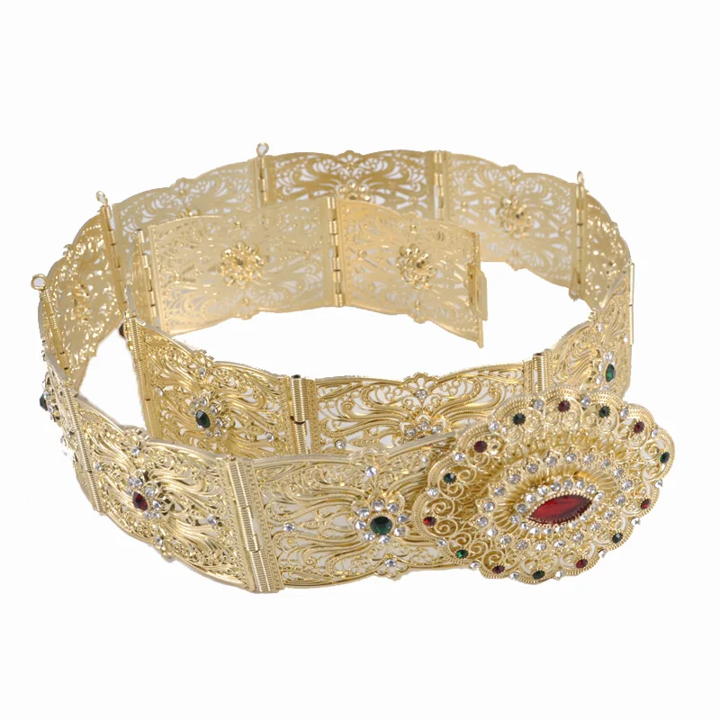 
New Model Women Belly Chains Golden Flower Design Wedding Dress Belt Moroccan Jewelry Belts 