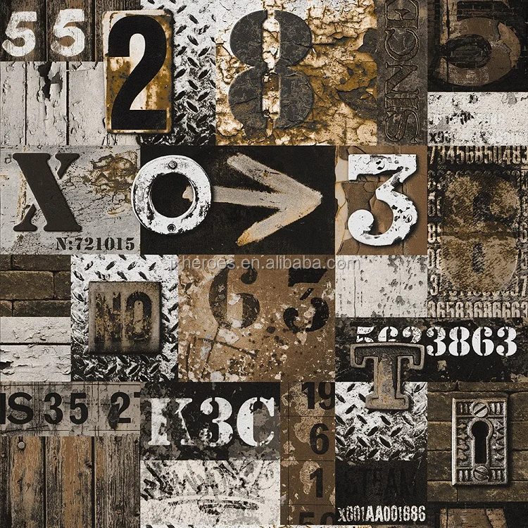 American Nostalgic Style Digital Alphabet Stitching Pattern Cafe Restaurant Decorative Wallpaper Vinyl