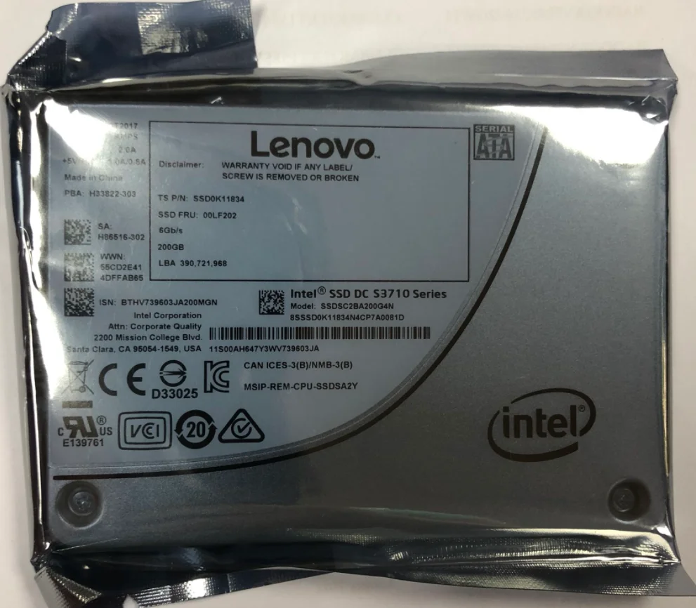 00LF202 SSDSC2BA200G4N для Lenovo 200 ГБ 2,5 дюйма внутренний S3710 SSD SATA 6 Гбит/с