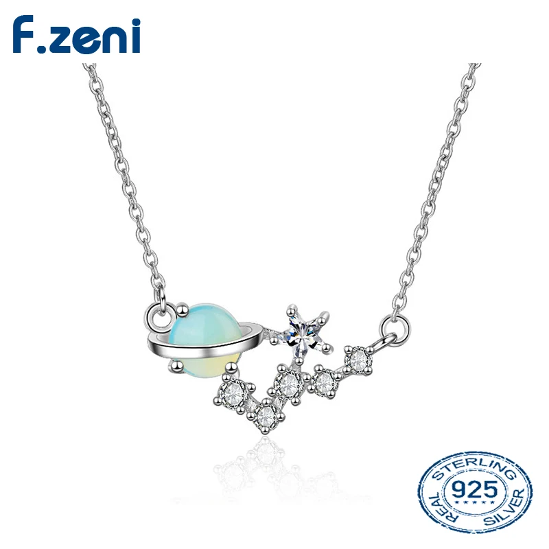Dainty women jewelry astrology star saturn shape 925 Sterling silver planet necklace
