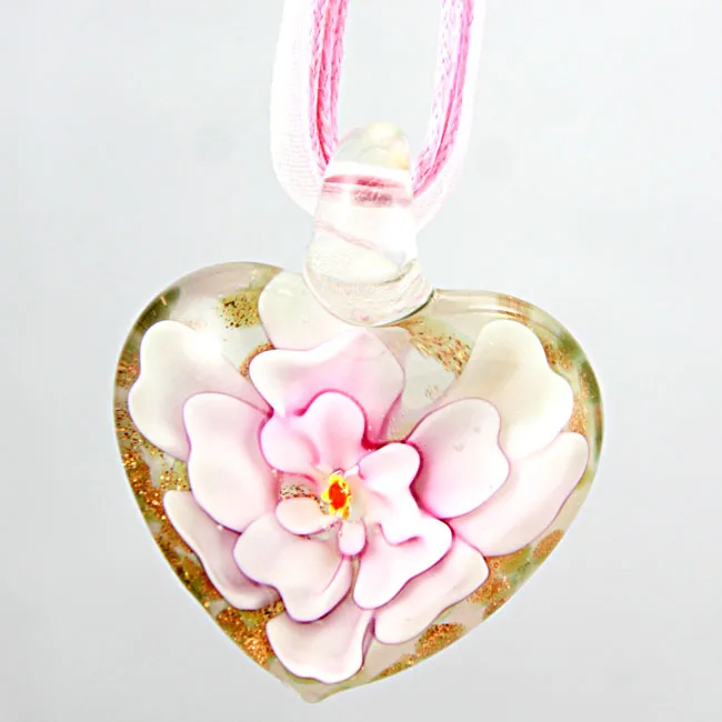Jewelry  Women Wholesale Jewelry Necklace Flower Heart Shape Glazed Murano Lampwork Glass Pendant