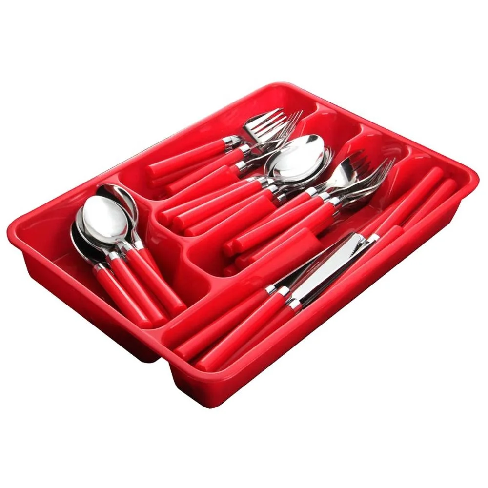 Tumble Polish Colorful Cutlery Set 48 Piece Flatware Silverware Tableware Spoons Forks Knives Set with Tray