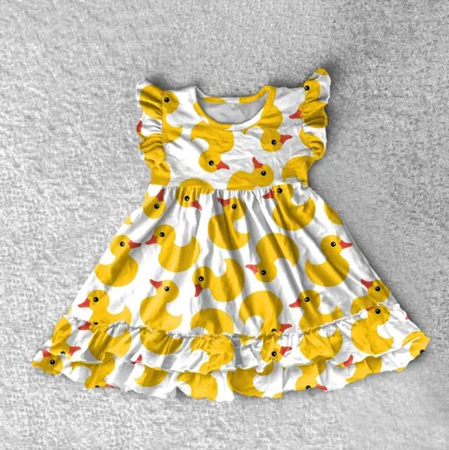 
2019 summer qingli milk silk coral printed flutter wholesale girls party dress pearl kids baby girl dresses 