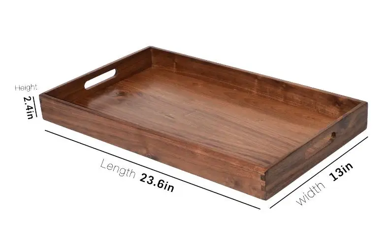 Extra Large Wooden Tray Ottoman Tray With Handle / Vintage Decorative Handmade Wood Serving Tray