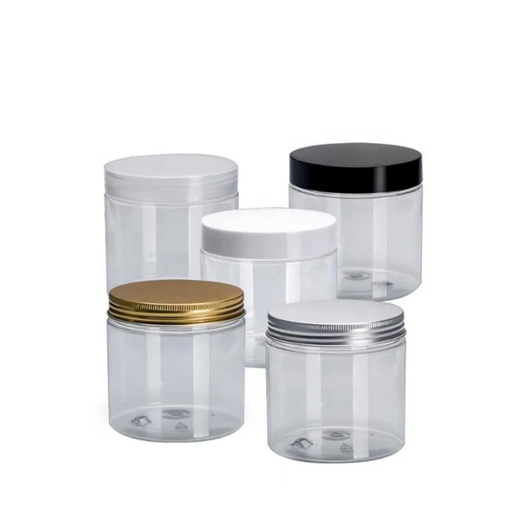 Manufacturer PET Clear Empty Plastic Jar With Aluminum/Plastic Lids