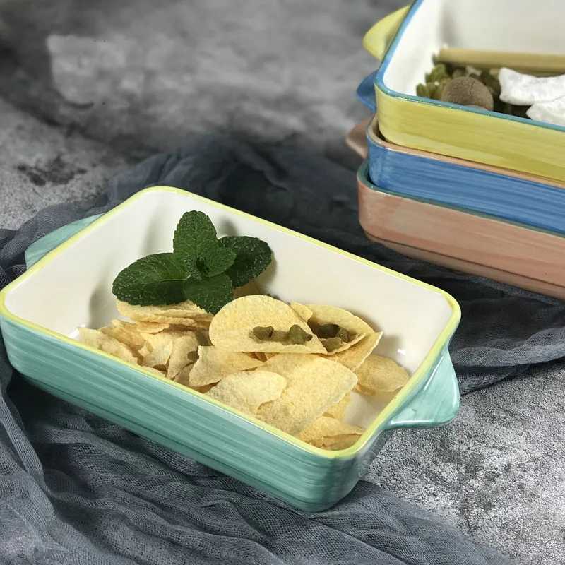 Custom Made Rectangle Porcelain Bakeware Cheap Price Baking Plate Baker Dish For Roast Cooking Hotel Home Kitchen