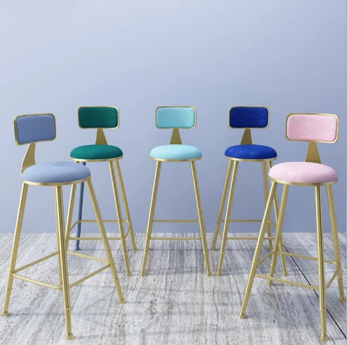 Metal frame velvet seat pad high feet bar stool set, counter height bar stool