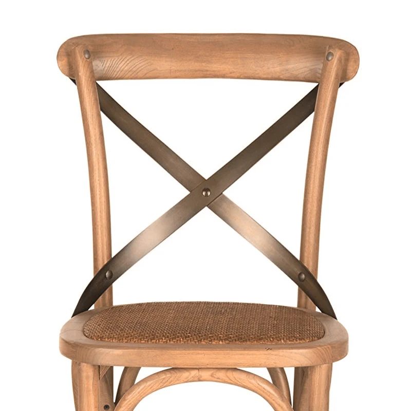 Amazon Hot Bar Room Solid Wood Bent Metal X Cross Back Bar Height Stool High Chair