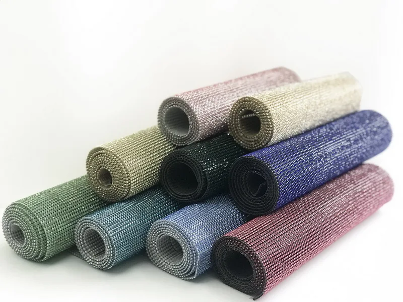 Adding Glue Aluminum Base Pink Crystal Mesh Rhinestone Mesh Fabric