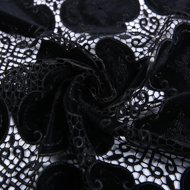 Wholesale cheap water soluble black velvet fabric lace embroidery patch fabric