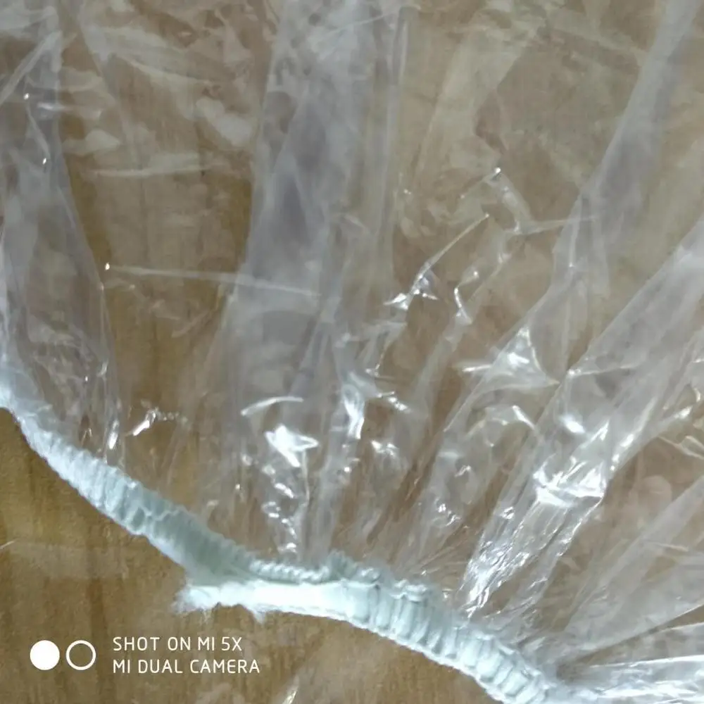 
Disposable Waterproof Plastic Pe Shower Bath Cap Transparent Clear Hotel Bathroom White Strip Clip Head Cover 