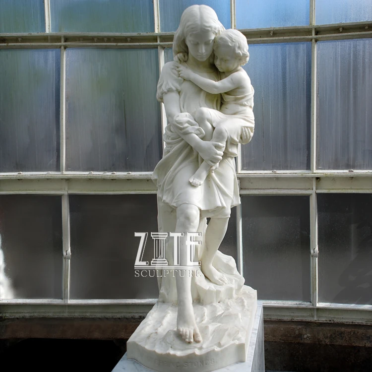Custom Grand Life Size Stone Carving Statue Marble Figure Sculpture Of Nude Mother And Child Son