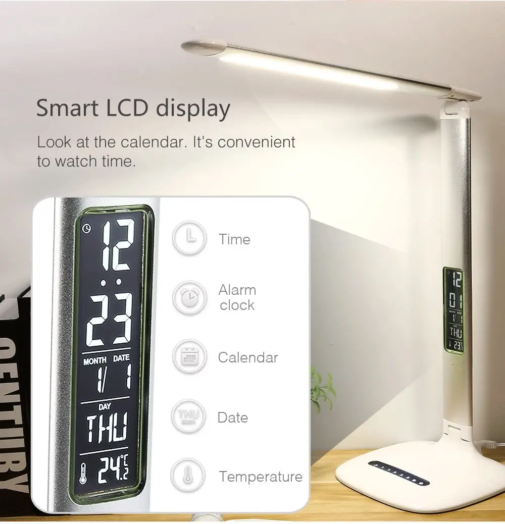Traditional LED Desk Lamp with Calendar LCD Robot Smart Home Lights Original Factory