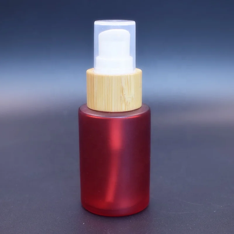 Китай производителей Лидер продаж плоское плечо 30 мл матовый красный стекло бутылка с спрей бамбук для косметической сыворотки