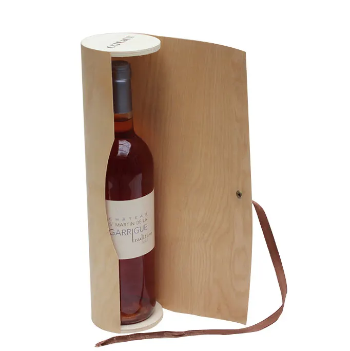 Custom antique color paulownia single wood wine bottle box cylinder wooden wine gift box