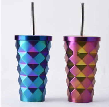 New design 550ml straw cup tumbler with lid and straw thermal tumbler car mug for gift